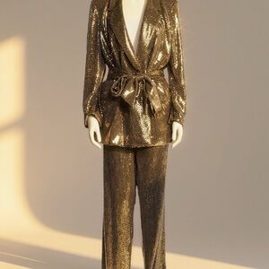 Badgley Mischka Gold Sequin Pantsuit